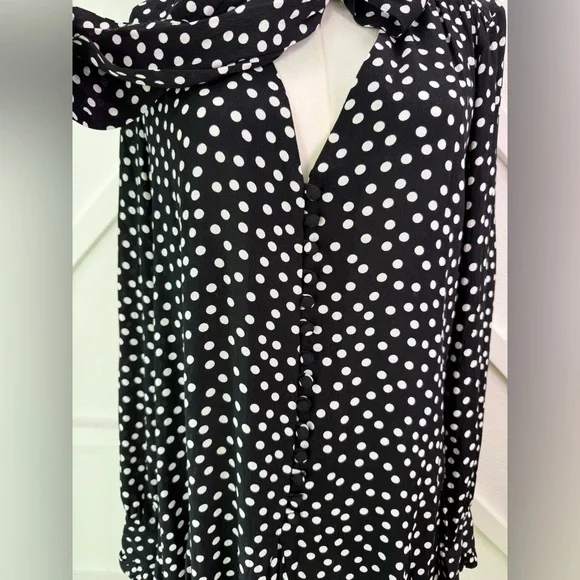 NWT Anthropologie Long-Sleeve Tie-Neck Swing Mini Dress Black And White Size Med - Picture 5 of 14